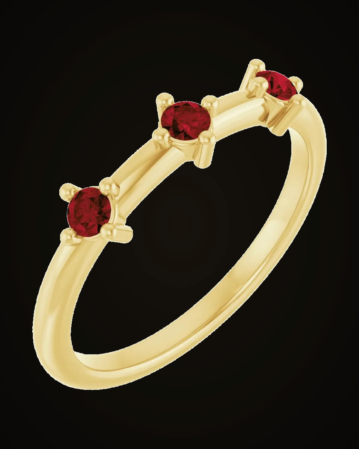 Natural Mozambique Garnet 3-Stone Family Stackable Ring — 14K Yellow Gold · 1.8 mm · 2.5 mm · Natural Garnet
