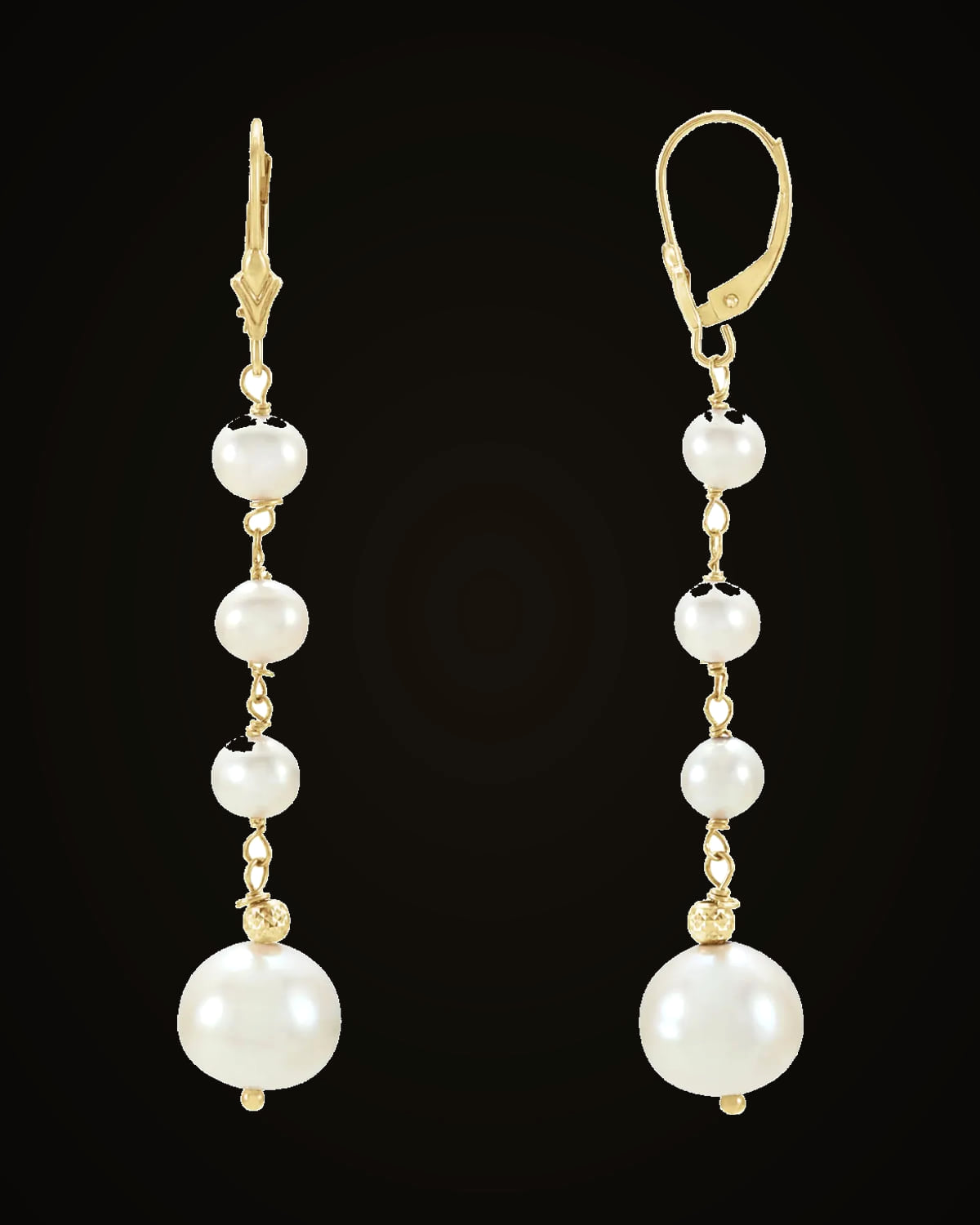 Cultured White Freshwater Pearl Earrings — 14K Yellow Gold