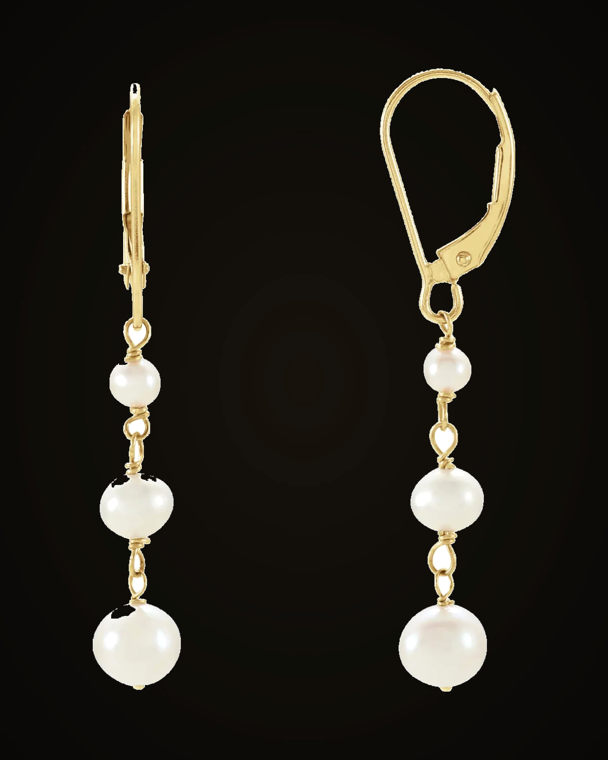 Cultured White Freshwater Pearl Earrings — 14K Yellow Gold