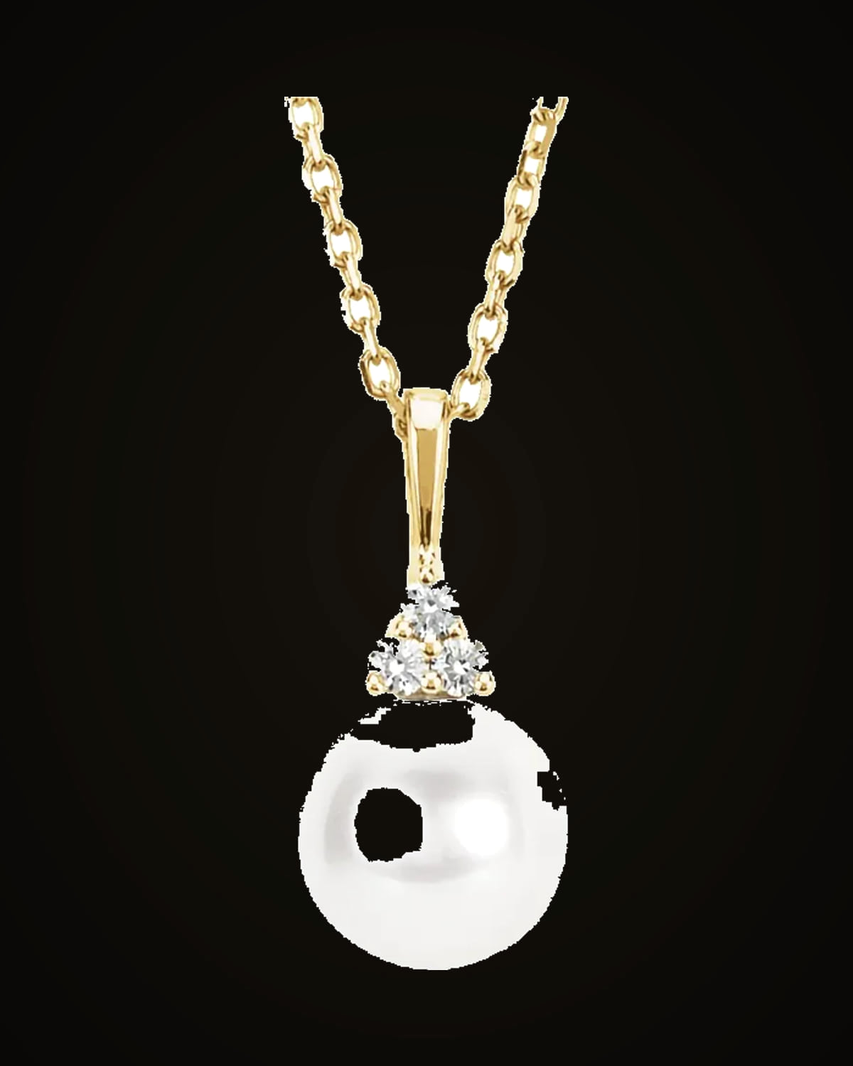 Cultured White Freshwater Pearl And 0.05 CTW Natural Diamond Necklace — 14K Yellow Gold · I1 · G-H