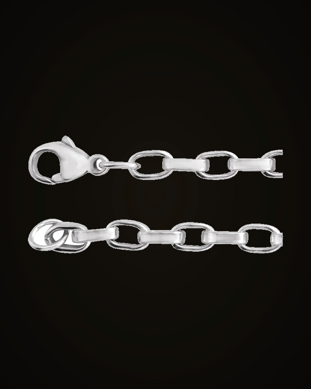 Rectangular Oval Rolo Chain — Rhodium-Plated on Sterling Silver