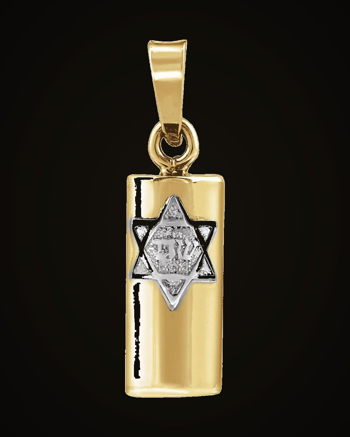 Two Tone Mezuzah Pendant — Rhodium-Plated on 14K Yellow & White Gold