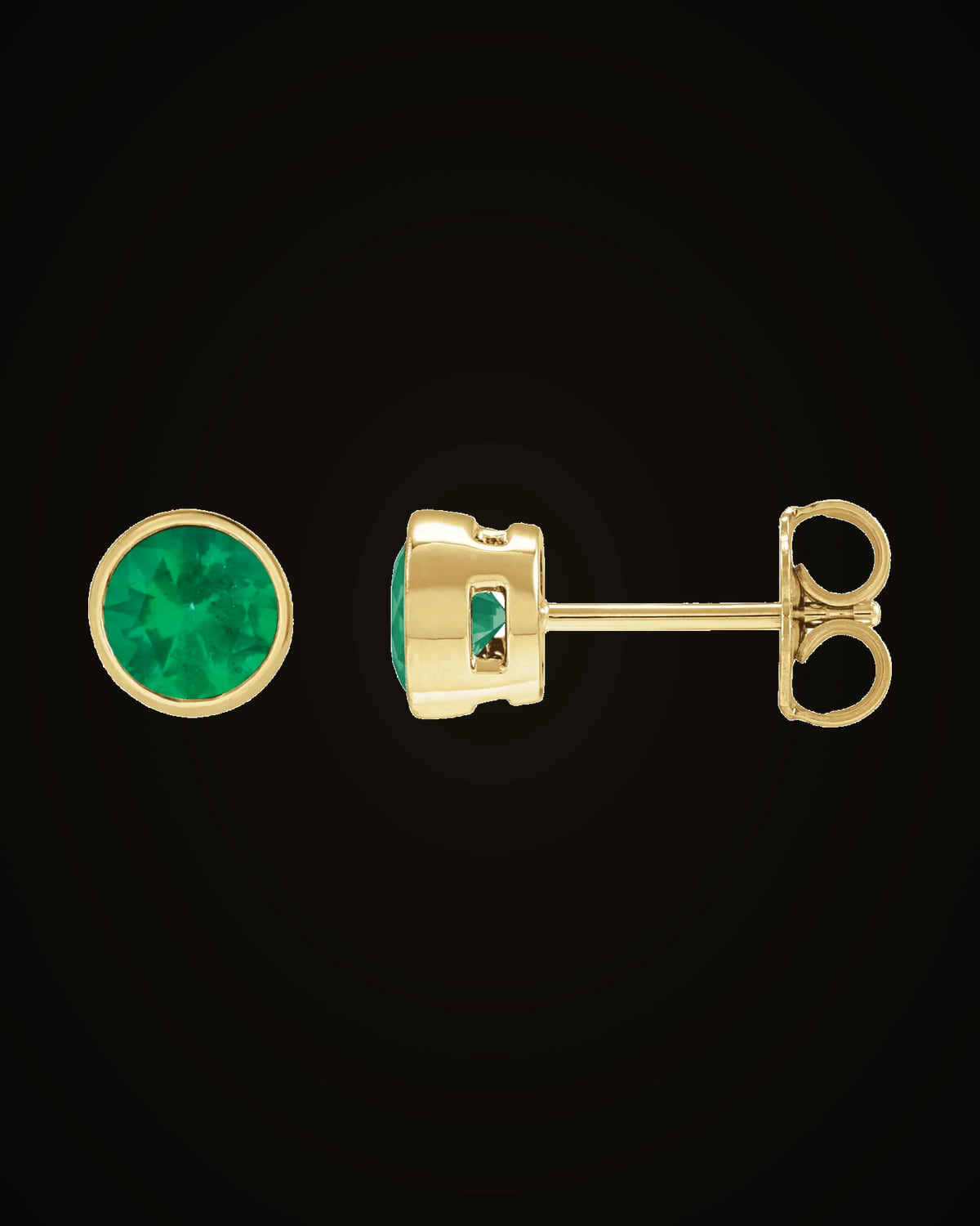 Lab-Grown Emerald Tapered Bezel Earrings — 14K Yellow Gold · 4 mm