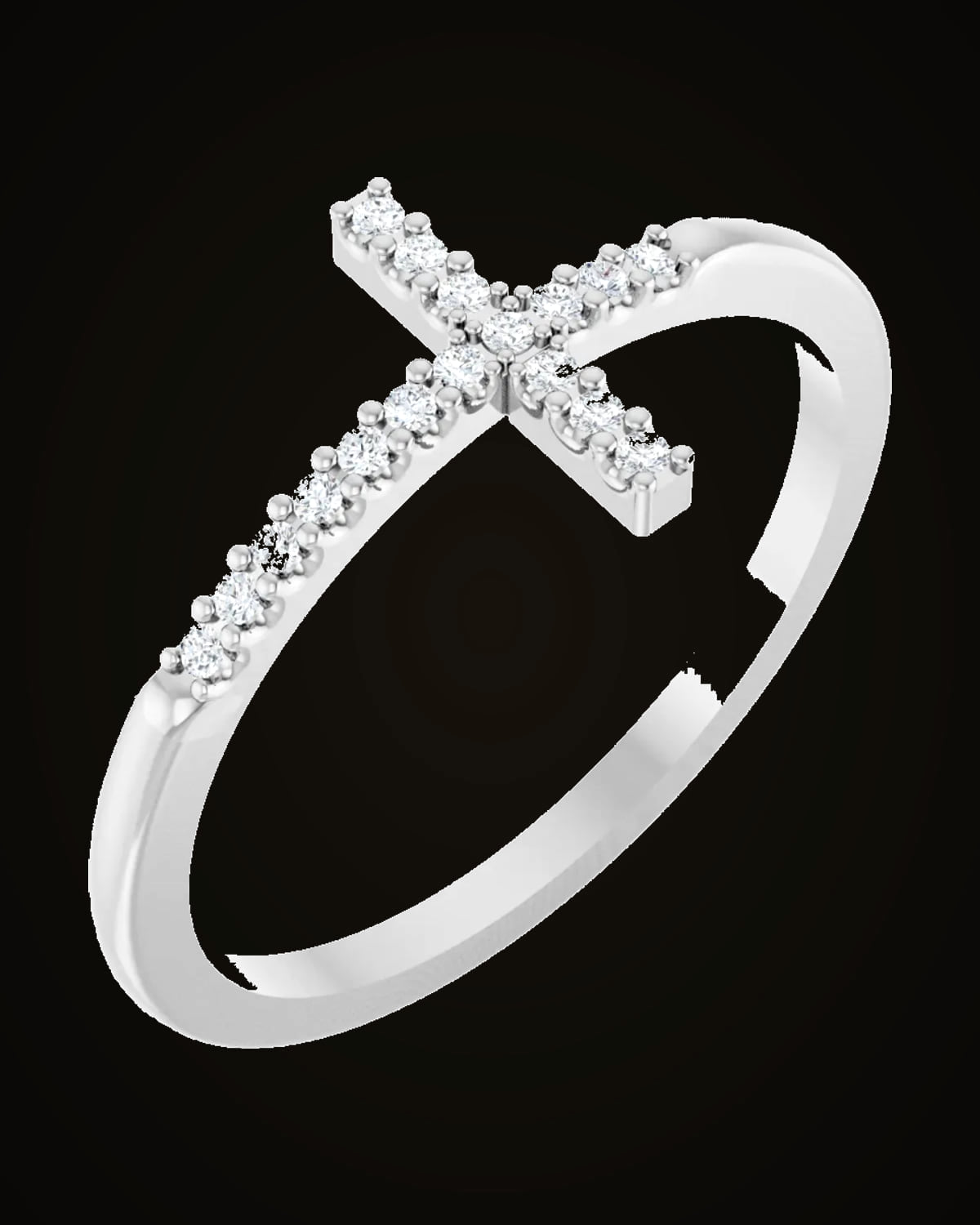 0.08 CTW Lab-Grown Diamond Sideways Cross Ring — Sterling Silver · 1.35 mm · I1 · G-H · Size 7
