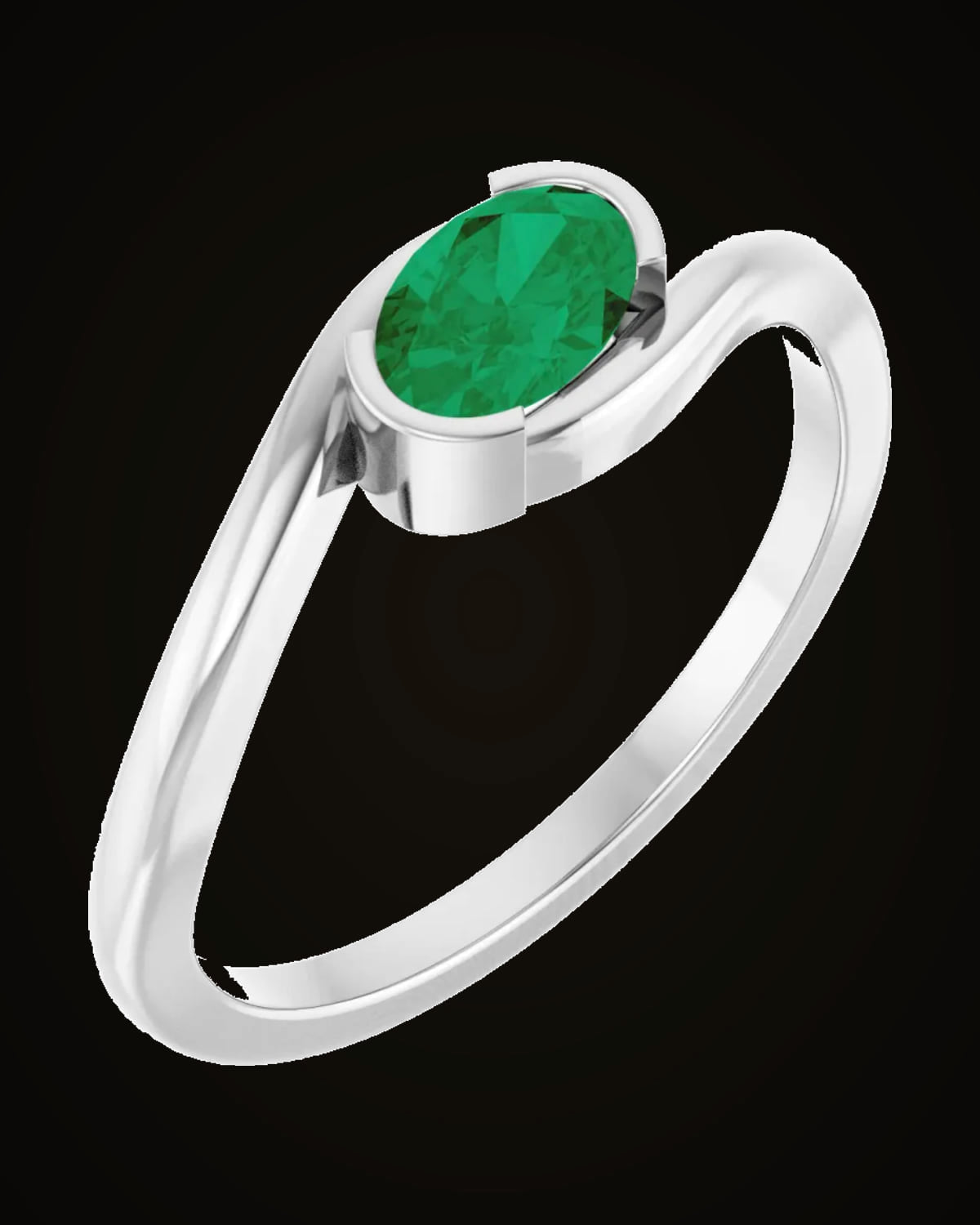 Lab-Grown Emerald Freeform Half Bezel Ring — Sterling Silver · 1.6 mm · 6 x 4 mm