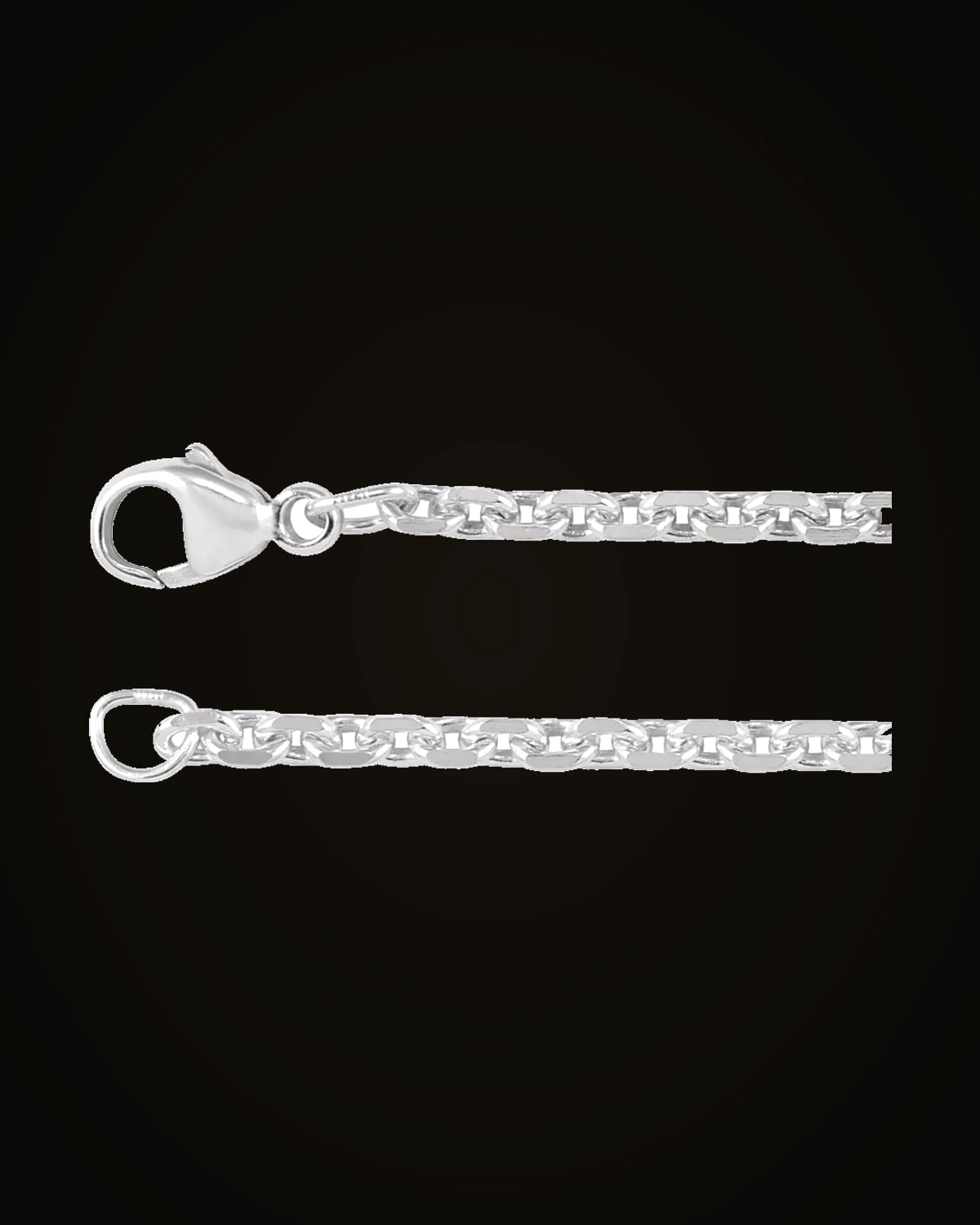 Cable Diamond Cut Beveled Chain — Rhodium-Plated on Sterling Silver