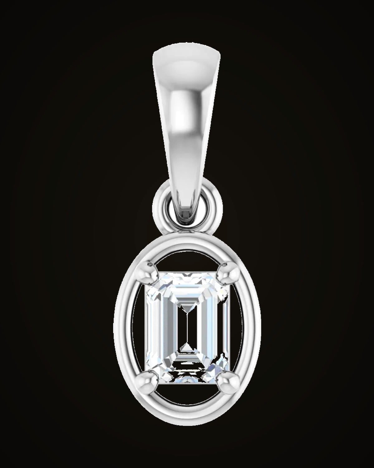 Emerald 1/4 Ct Lab-Grown Diamond Solitaire Charm/Pendant — Rhodium-Plated on 14K White Gold