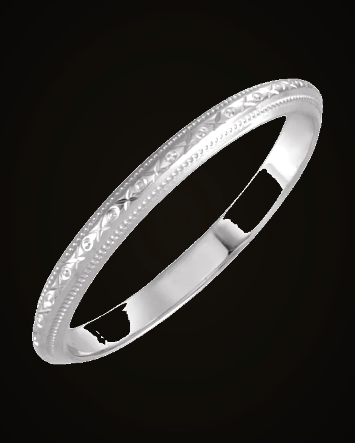 Geometric Standard-Fit Band — Rhodium-Plated on 14K White Gold · 2 mm