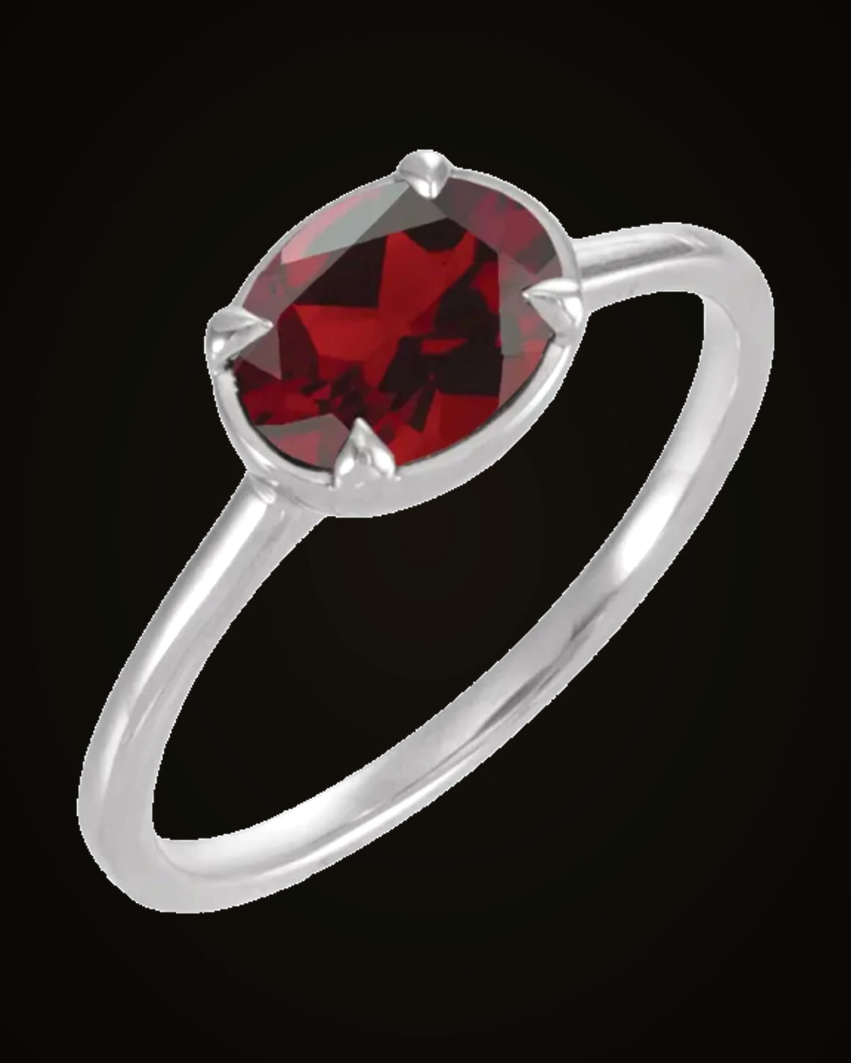 Natural Mozambique Garnet Oval Claw-Prong Bezel-Style Ring — Rhodium-Plated on Sterling Silver · 1.6 mm · 8 x 6 mm · Natural Garnet