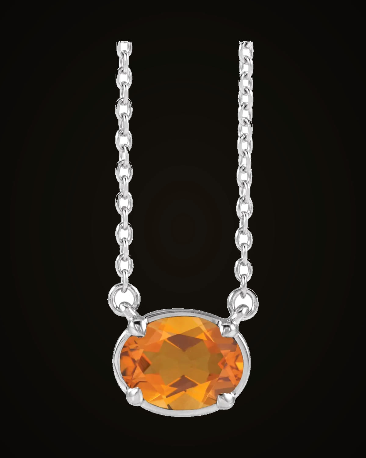 Natural Citrine Claw-Prong Bezel-Style Necklace — Sterling Silver · 8 x 6 mm