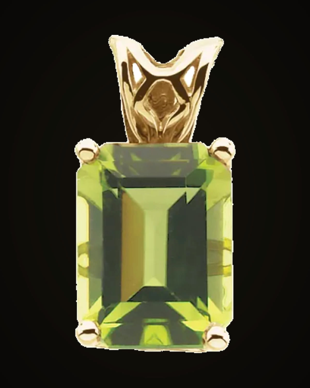 Natural Peridot Scroll Setting Pendant — 14K Yellow Gold · 8 x 6 mm