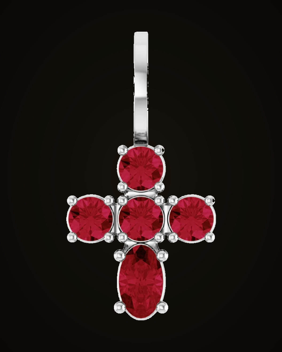 Lab-Grown Ruby Cross Pendant/Charm — Sterling Silver · 5 x 3 mm