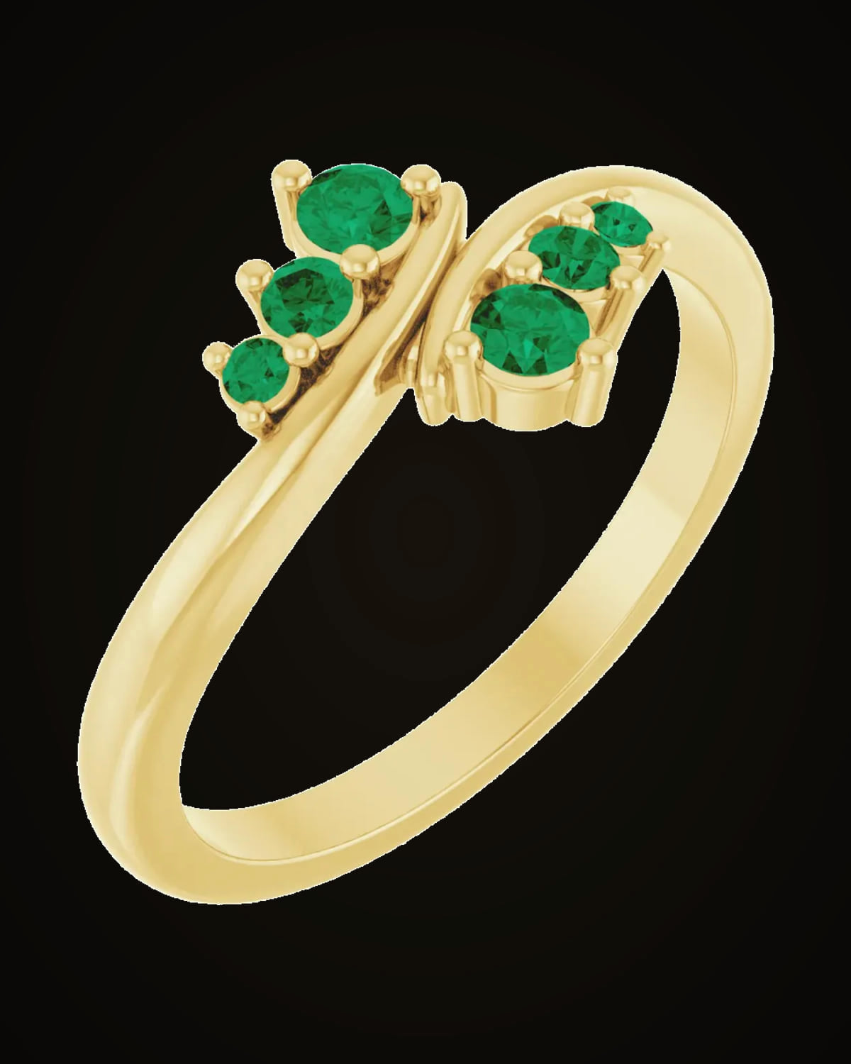 Lab-Grown Emerald Graduated Bypass Ring — 14K Yellow Gold · 2 mm · 2.5 mm