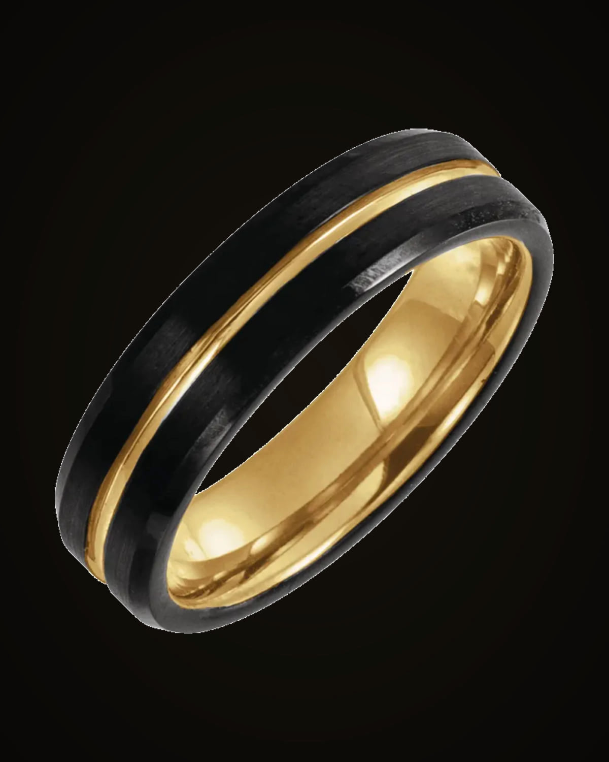 Beveled-Edge Grooved Comfort-Fit Band With An 18K Yellow Gold And Black Pvd — 18K Yellow Gold PVD & Black PVD Tungsten · 6 mm · Size 12.5