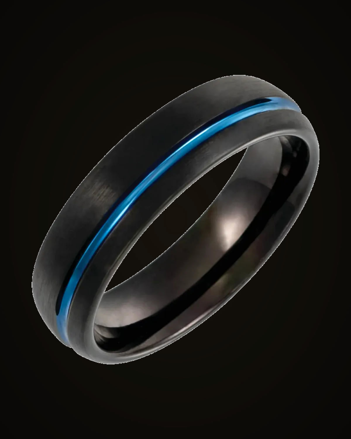 Grooved Comfort-Fit Half Round Band With A Black And Blue Pvd — Black & Blue PVD Tungsten · 6 mm · Size 8