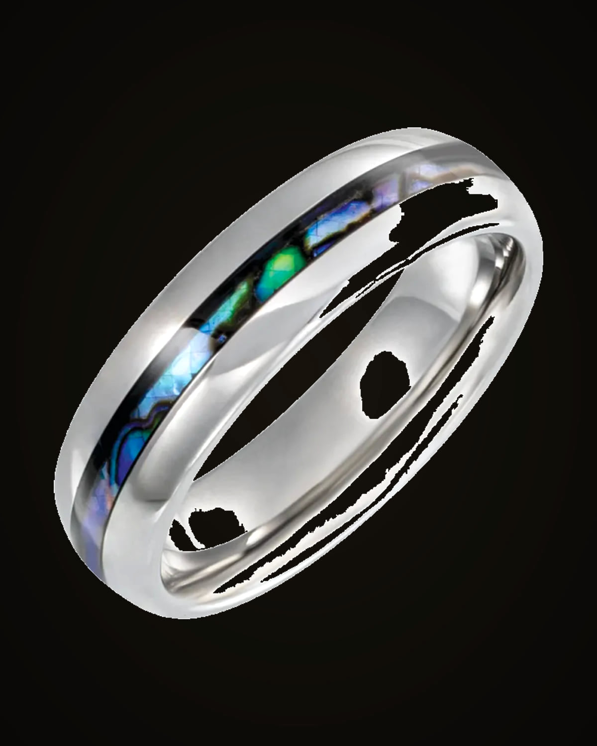 Pearl Shell Inlay Comfort-Fit Half Round Band — Tungsten · 6 mm · Size 8.5