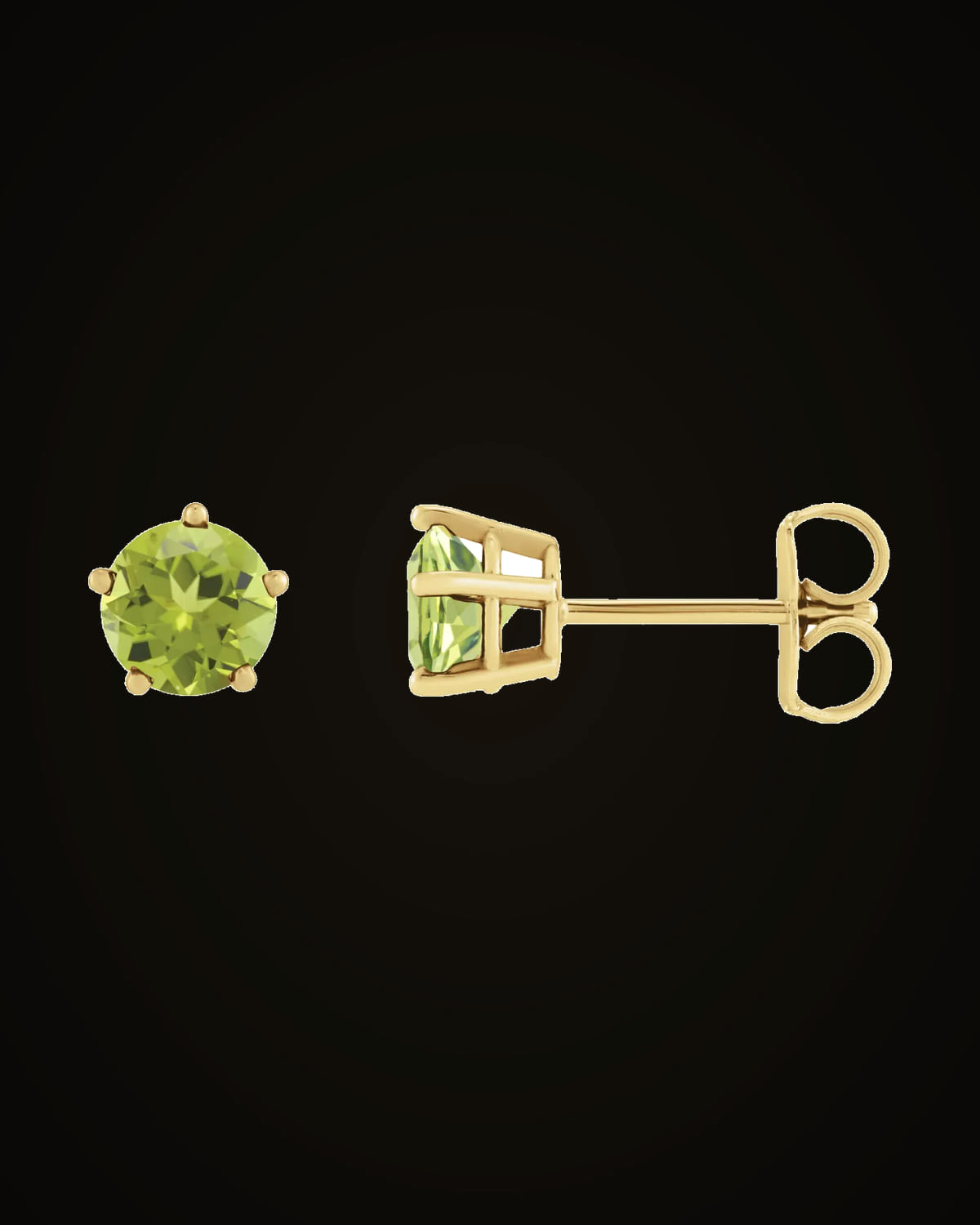 Natural Peridot Solitaire Stud Earrings — 14K Yellow Gold · 6 mm