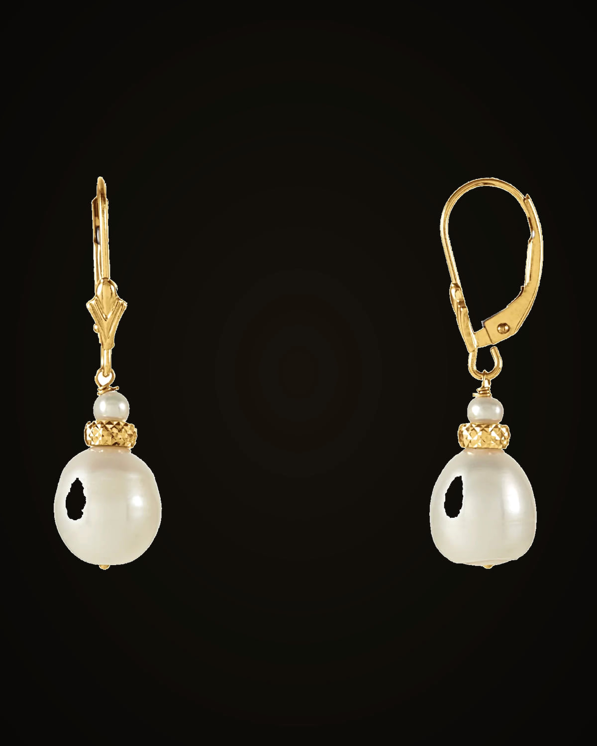 Cultured White Freshwater Pearl Earrings — 14K Yellow Gold