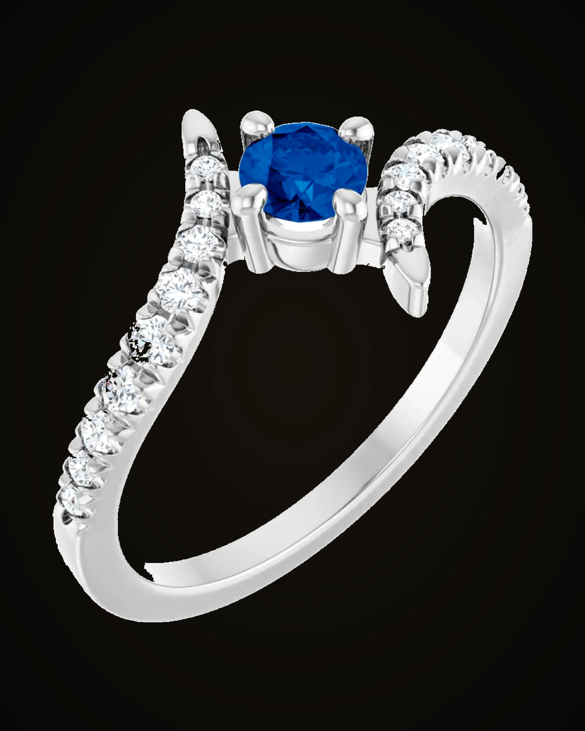 Lab-Grown Blue Sapphire And 1/5 CTW Lab-Grown Diamond Ring — Sterling Silver · 10.4 x 5.9 mm · VS · F+