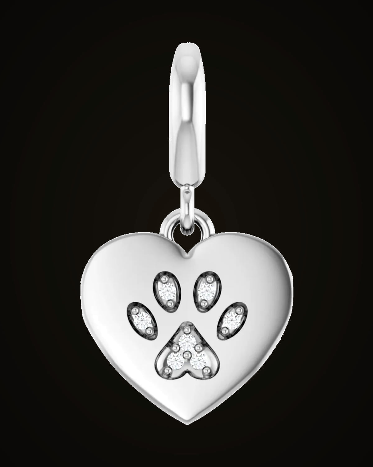 0.02 CTW Lab-Grown Diamond Paw Print Heart Charm/Pendant — Sterling Silver