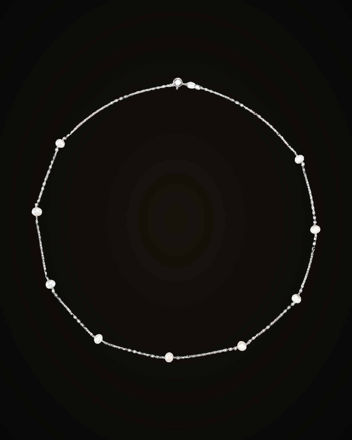 Cultured White Freshwater Pearl Station Necklace — Silver-Plated on Sterling Silver · Cultured Freshwater Pearl