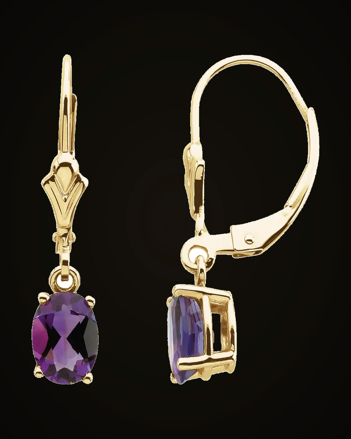 Natural Amethyst Earrings — 14K Yellow Gold · 7 x 5 mm