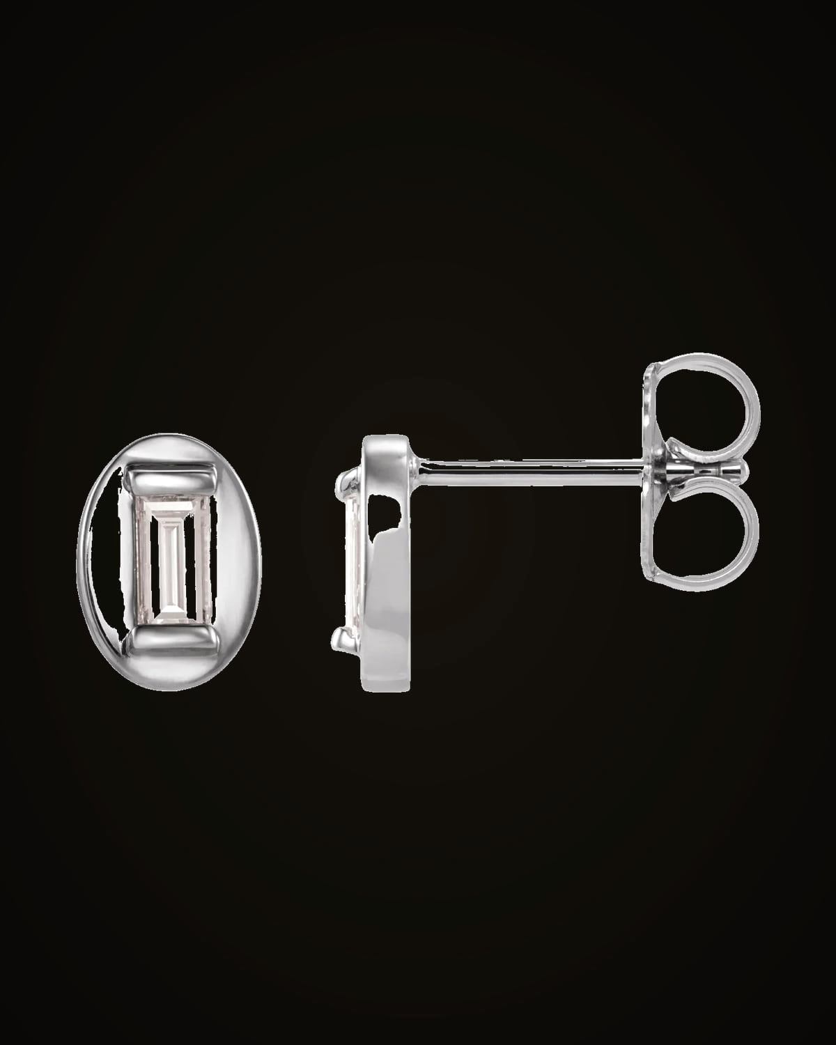 1/2 Ct Straight Baguette Lab-Grown Diamond Solitaire Stud Earrings — Rhodium-Plated on 14K White Gold · 1/5 CTW