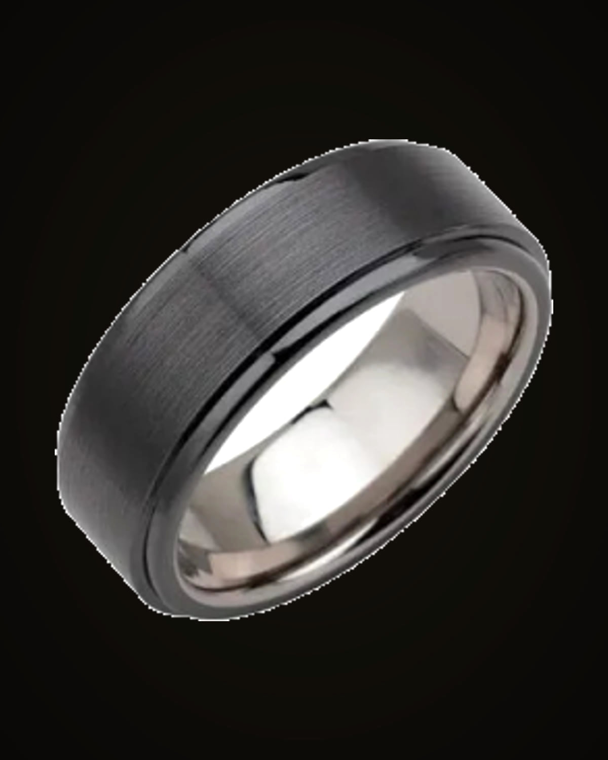 Ceramic Couture Stepped-Edge Comfort-Fit Band — Tungsten · 8 mm · Size 12