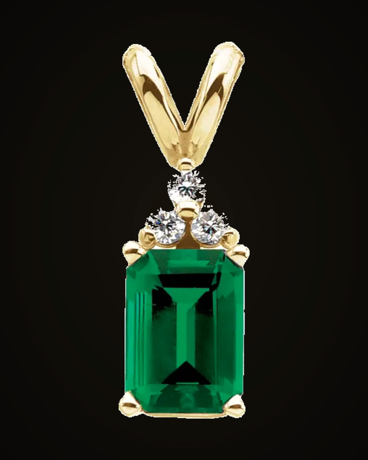 Lab-Grown Emerald And 0.05 CTW Natural Diamond Pendant — 14K Yellow Gold
