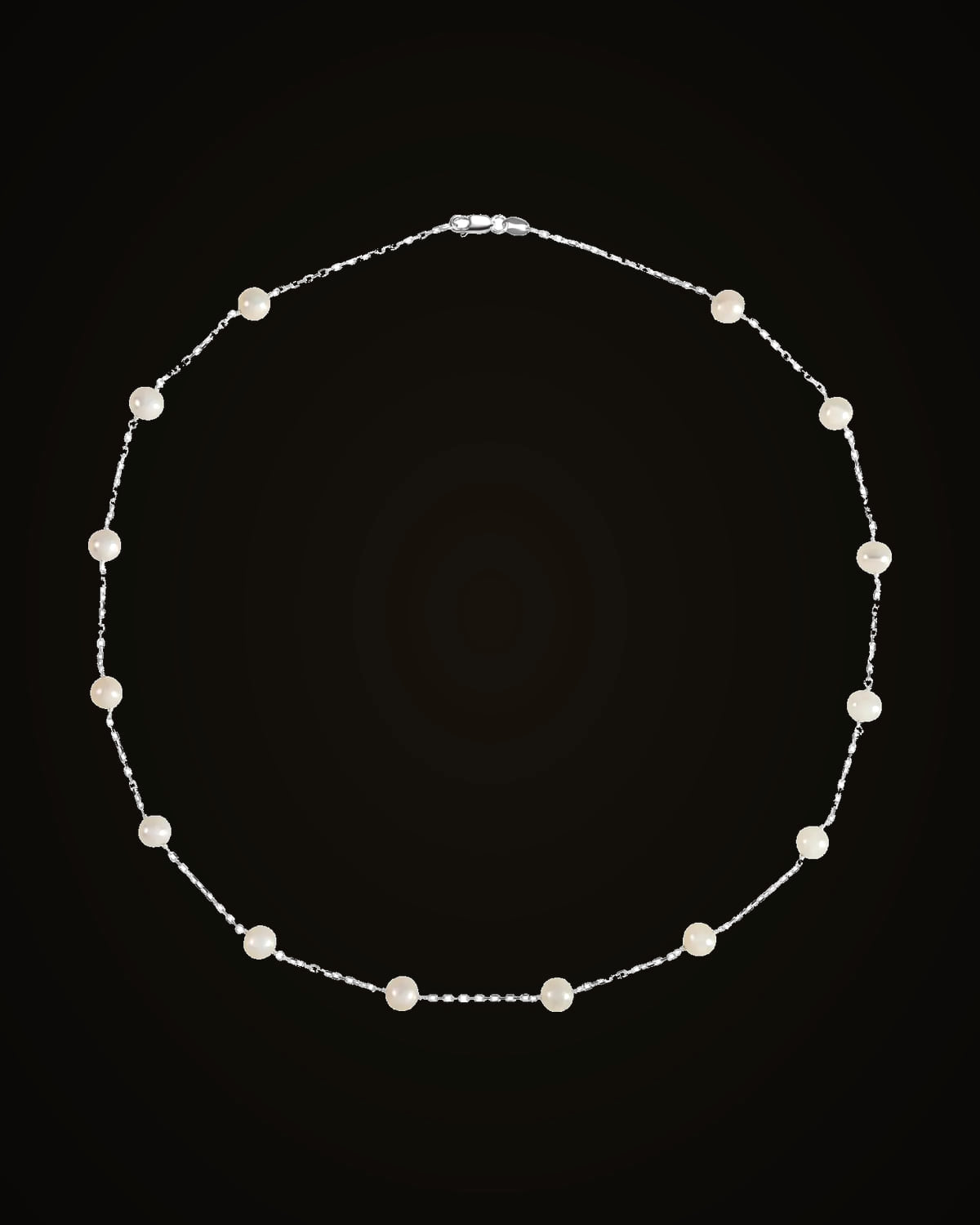 Cultured White Freshwater Pearl Station Necklace — Silver-Plated on Sterling Silver · Cultured Freshwater Pearl