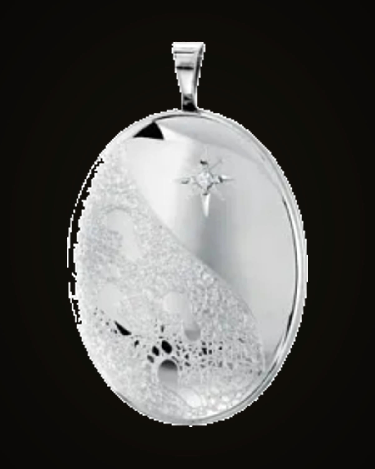 Natural Diamond Oval Footprints Locket — Sterling Silver