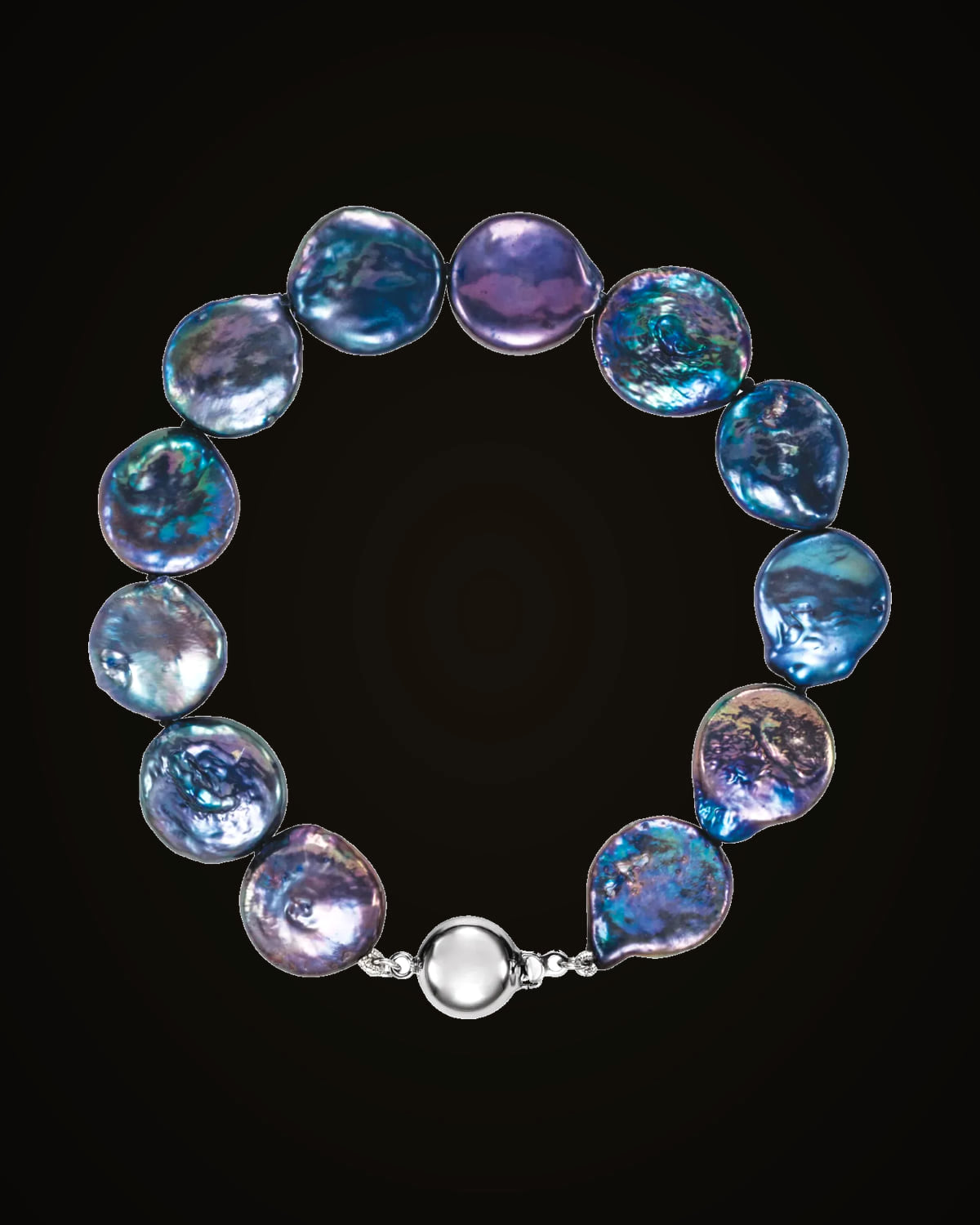Cultured Black Freshwater Pearl Bracelet — Rhodium-Plated on Sterling Silver · Cultured Freshwater Pearl