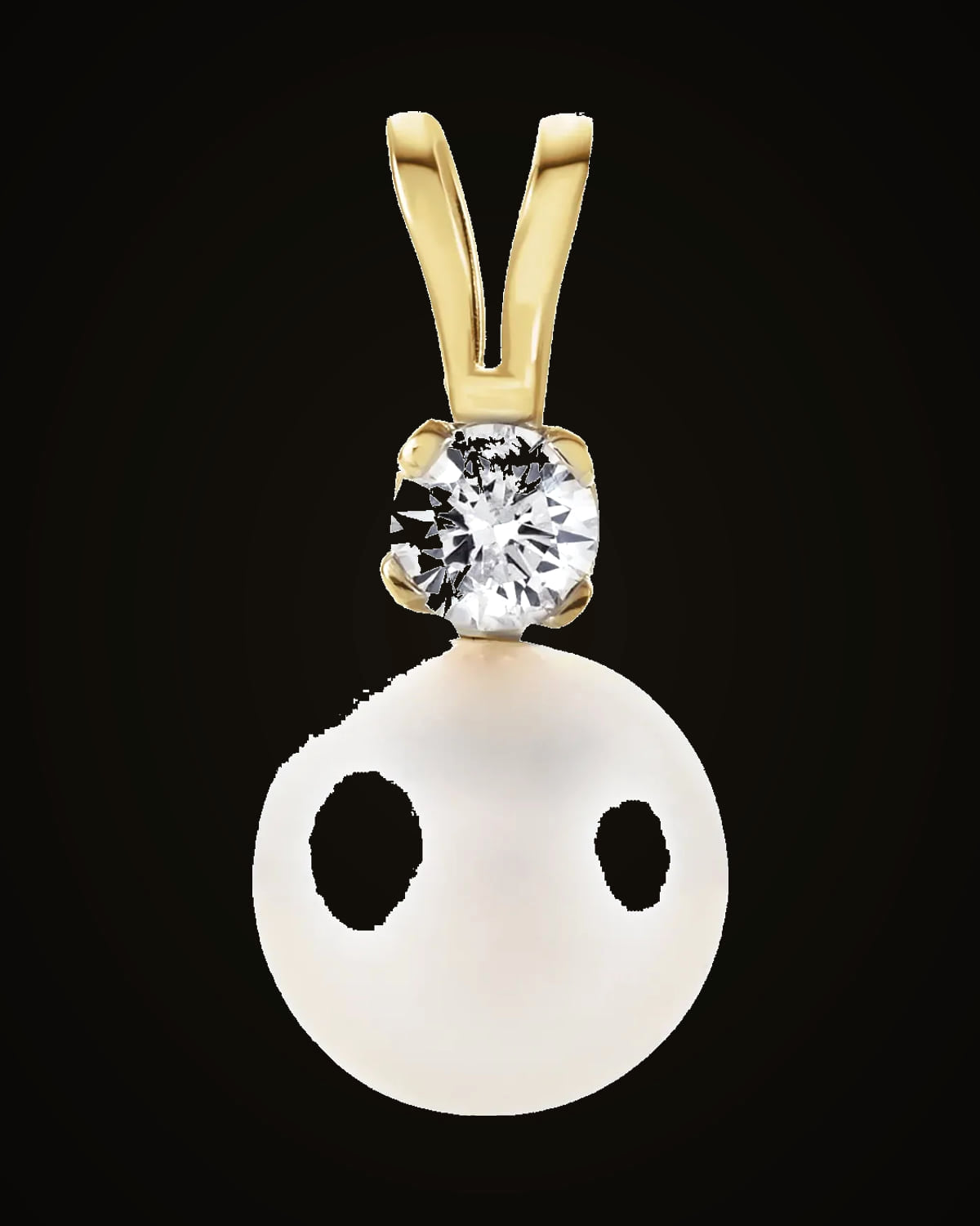 Cultured White Akoya Pearl And 0.025 CTW Natural Diamond Pendant — 14K Yellow Gold