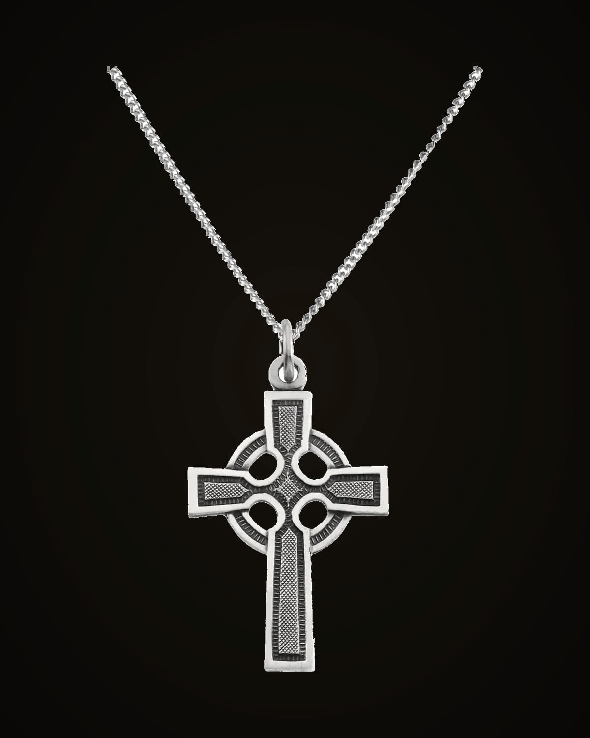 Celtic-Inspired Cross Necklace — Rhodium-Plated on Sterling Silver