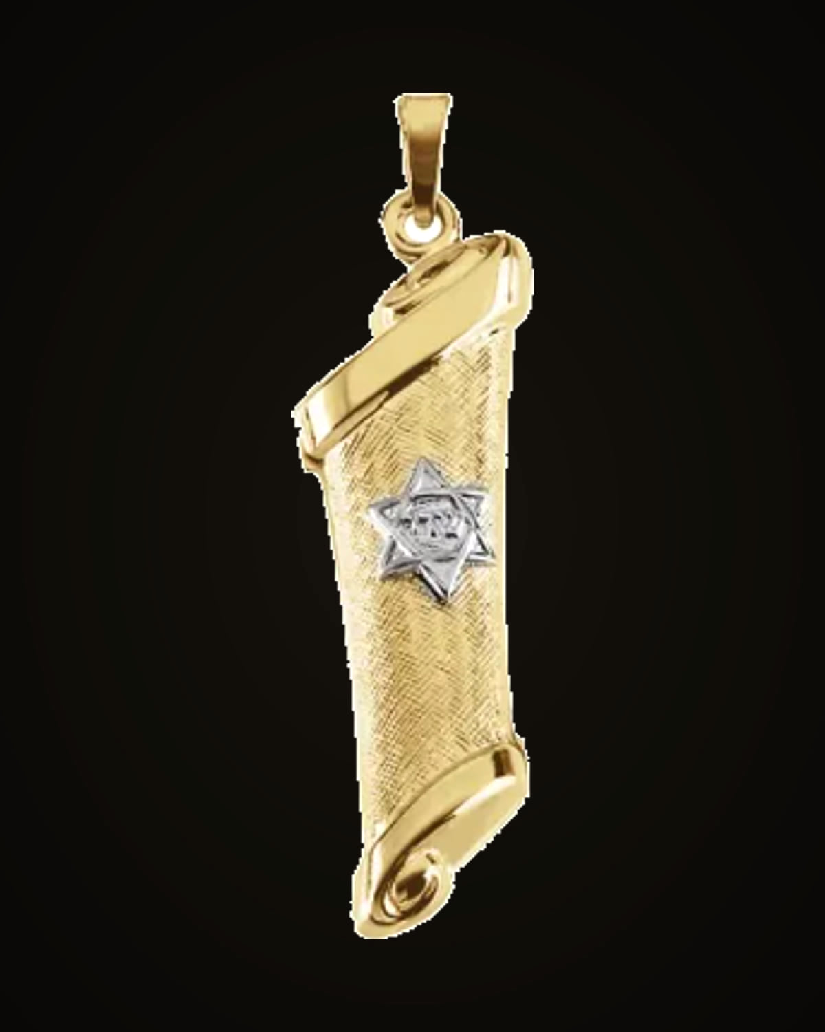 Two Tone Mezuzah Pendant — Rhodium-Plated on 14K Yellow & White Gold