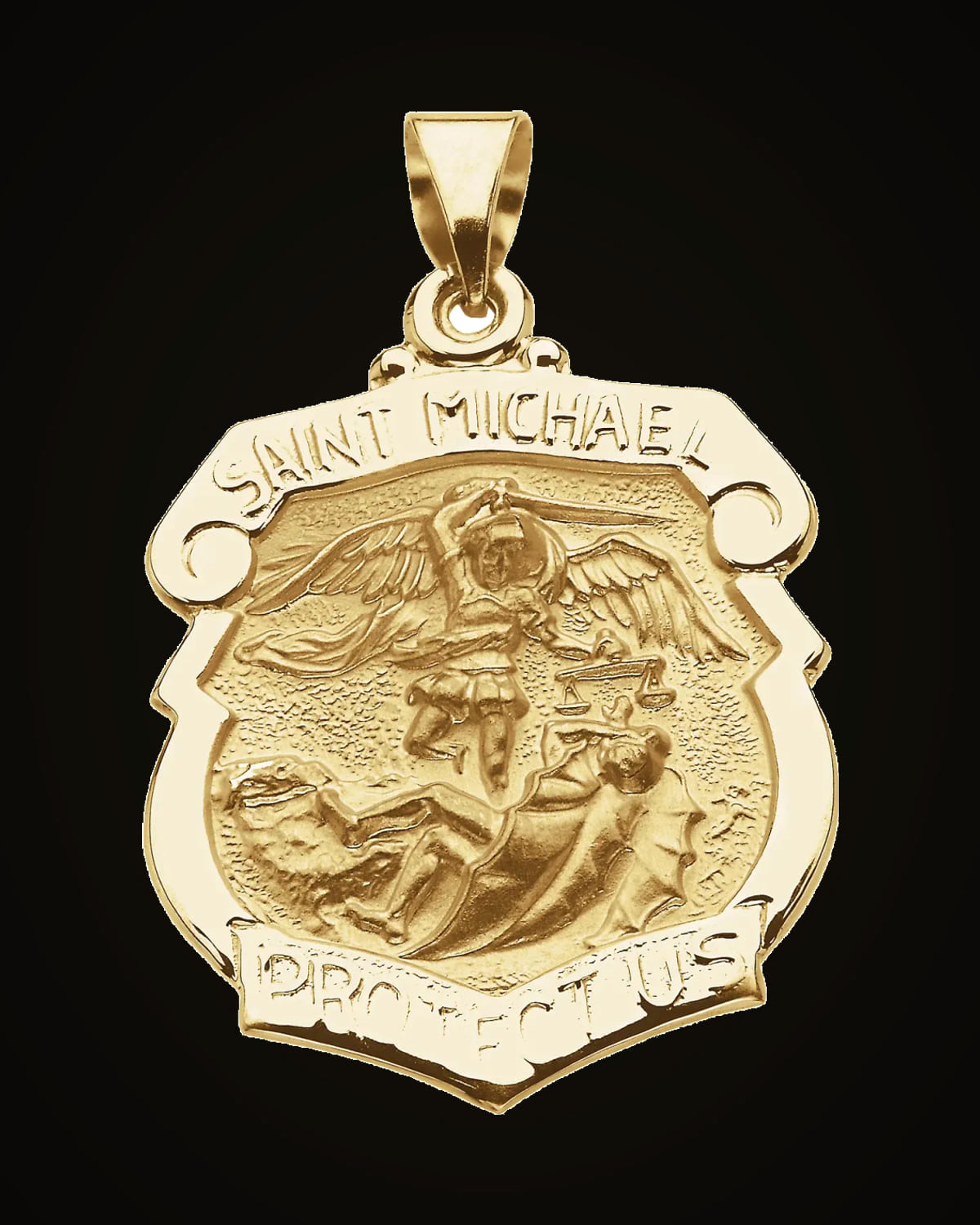 Hollow St. Michael Shield Medal — 14K Yellow Gold