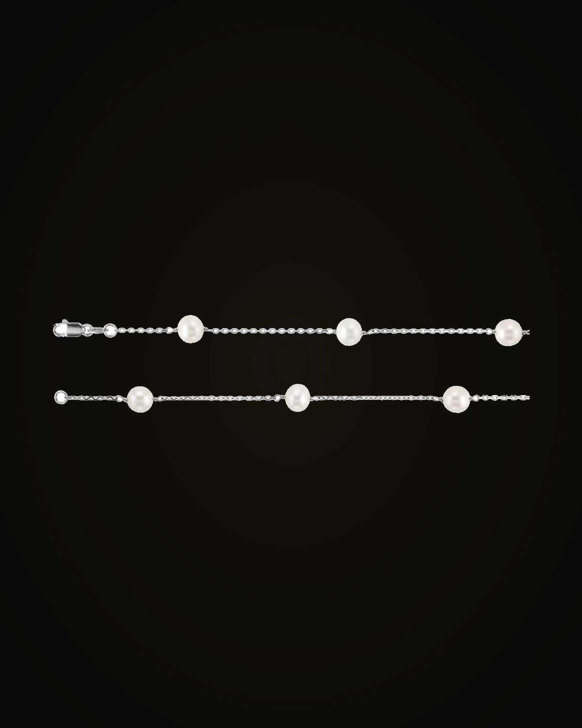 Cultured White Pearl Station Necklace — Rhodium-Plated on 14K White Gold · 5 mm · Cultured Freshwater Pearl