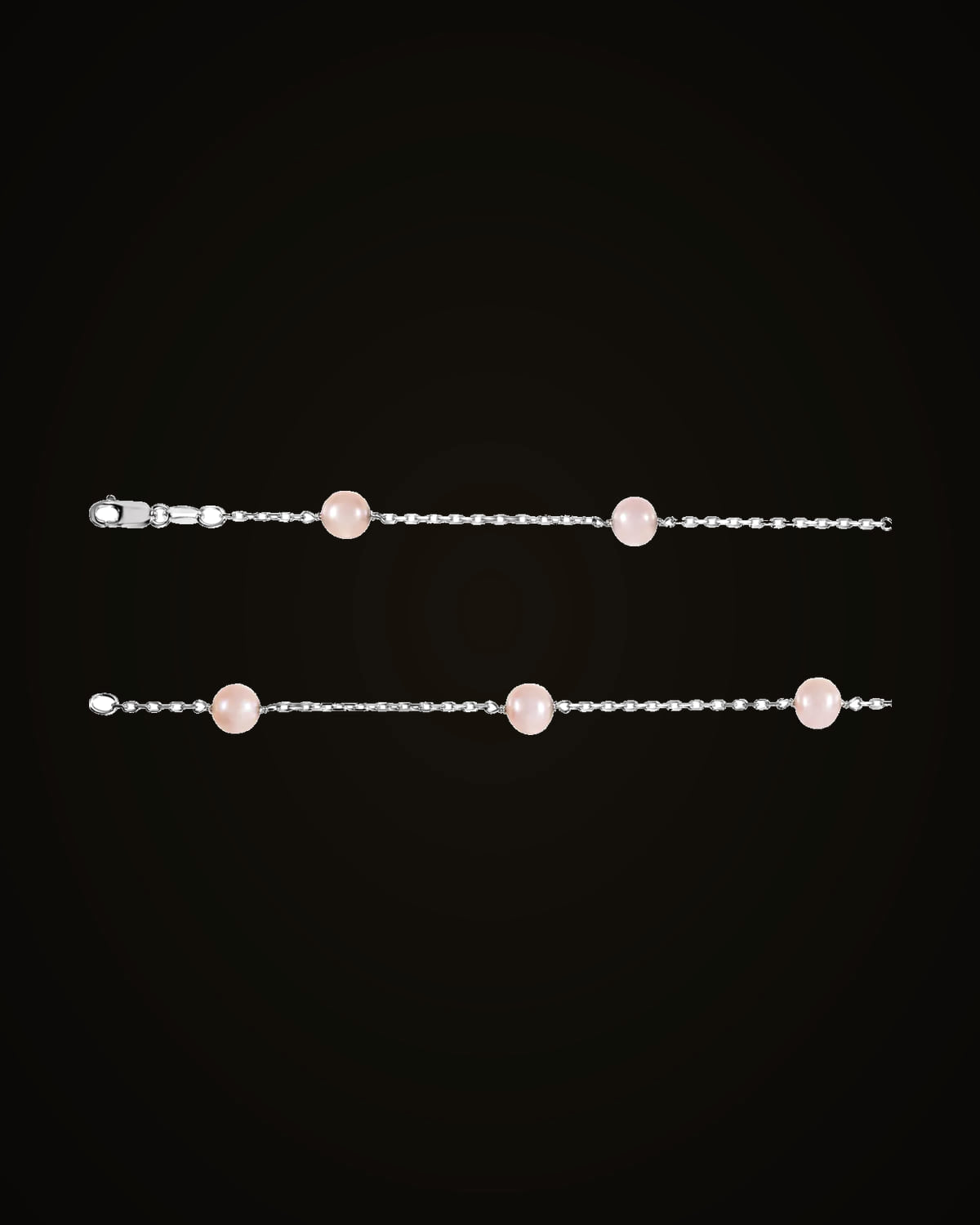 Cultured Pink Freshwater Pearl Station Necklace — Silver-Plated on Sterling Silver · Cultured Freshwater Pearl