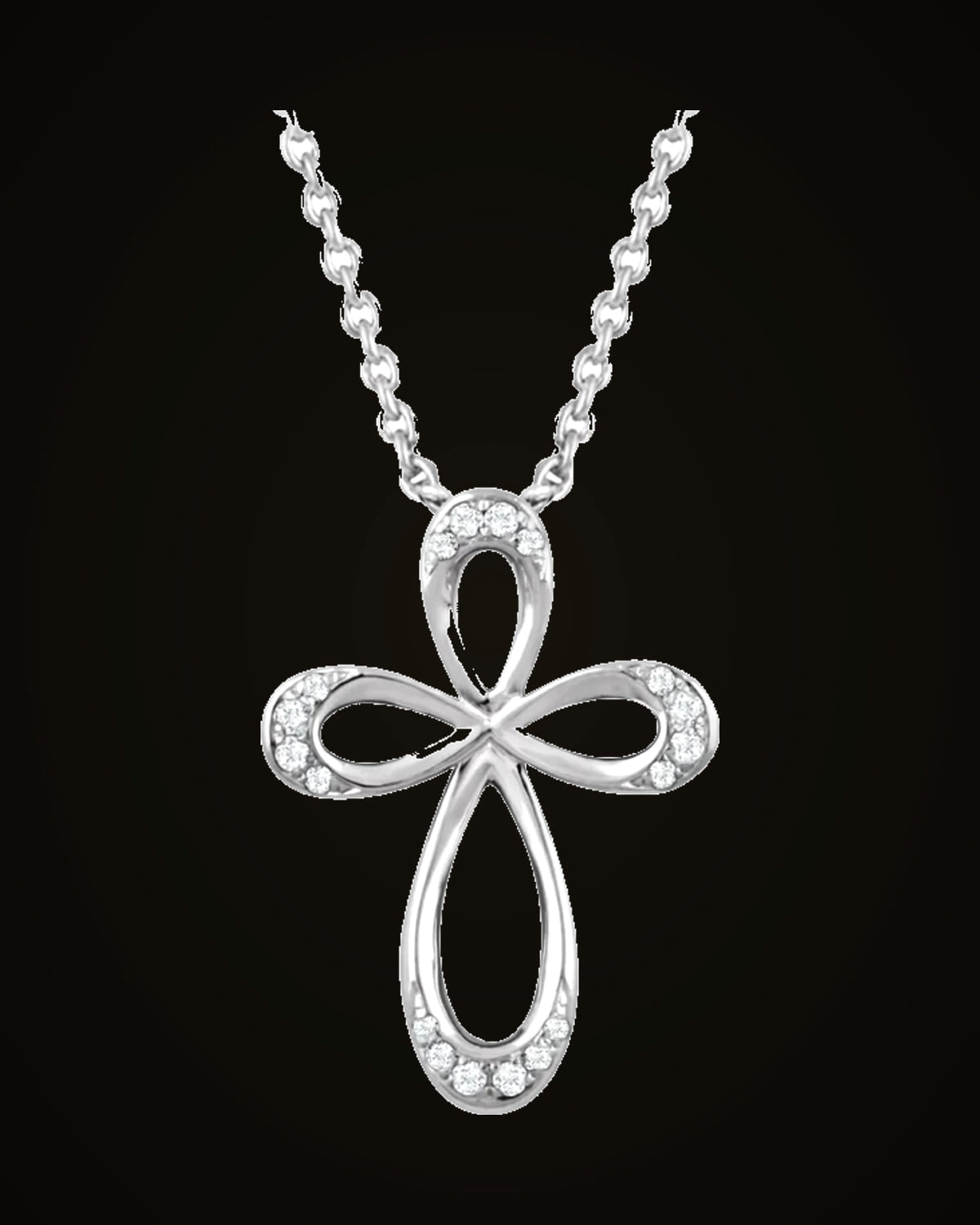 1/10 CTW Natural Diamond Cross Necklace — Rhodium-Plated on Sterling Silver · I2 · H+