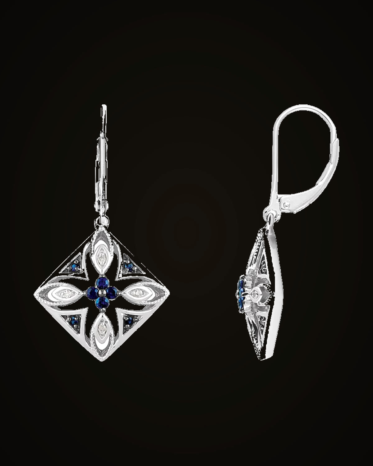 Natural Blue Sapphire And 0.04 CTW Natural Diamond Earrings — Sterling Silver