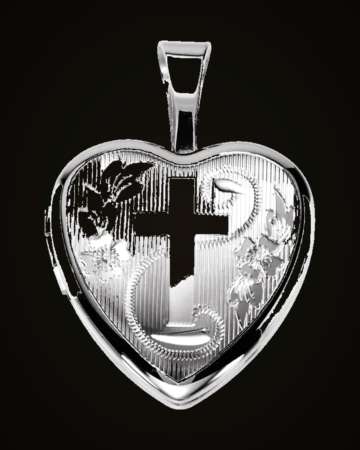 Cross Heart Locket — Rhodium-Plated on Sterling Silver