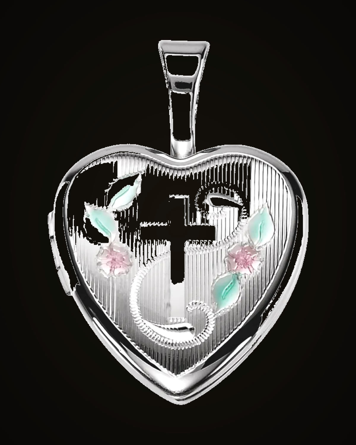 Cross Heart Locket With Color — Rhodium-Plated on Sterling Silver