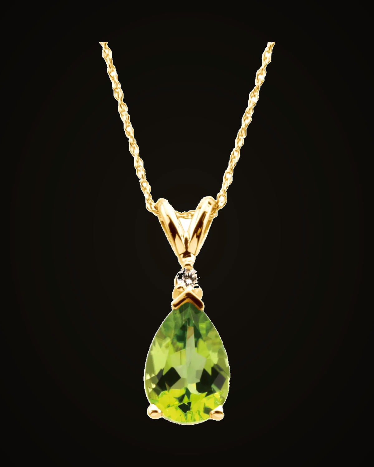 Natural Peridot And 0.04 CTW Natural Diamond Necklace — 14K Yellow Gold · I1 · G-H