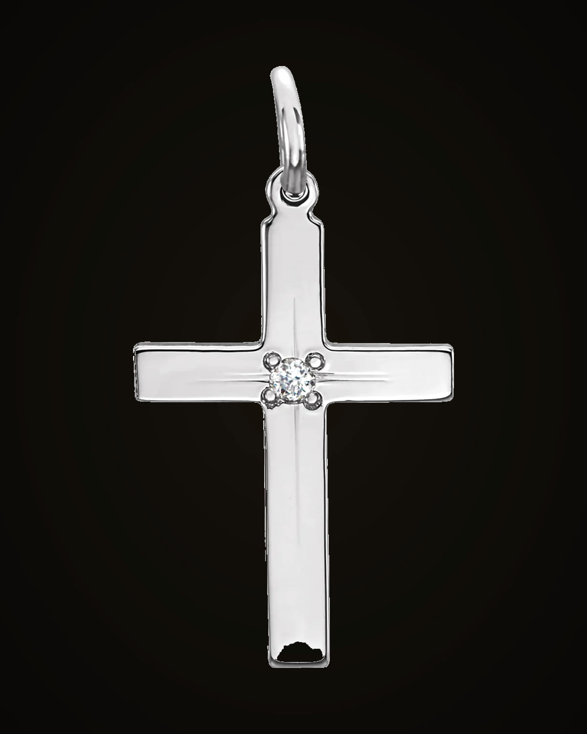 0.0075 Ct Natural Diamond Cross Pendant — Rhodium-Plated on 14K White Gold