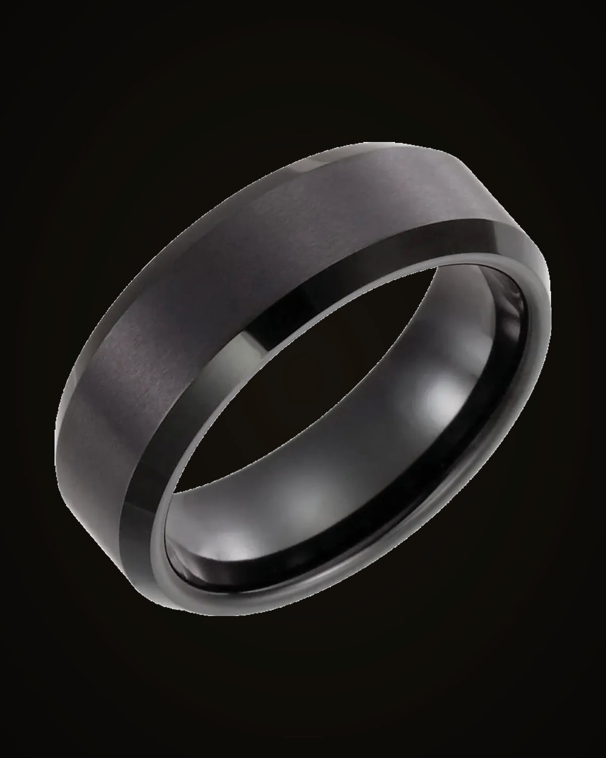 Beveled-Edge Inlay Comfort-Fit Band With Satin Finish And Black Immerse Plating — Black Immersion-Plated Tungsten · 8 mm · Size 9