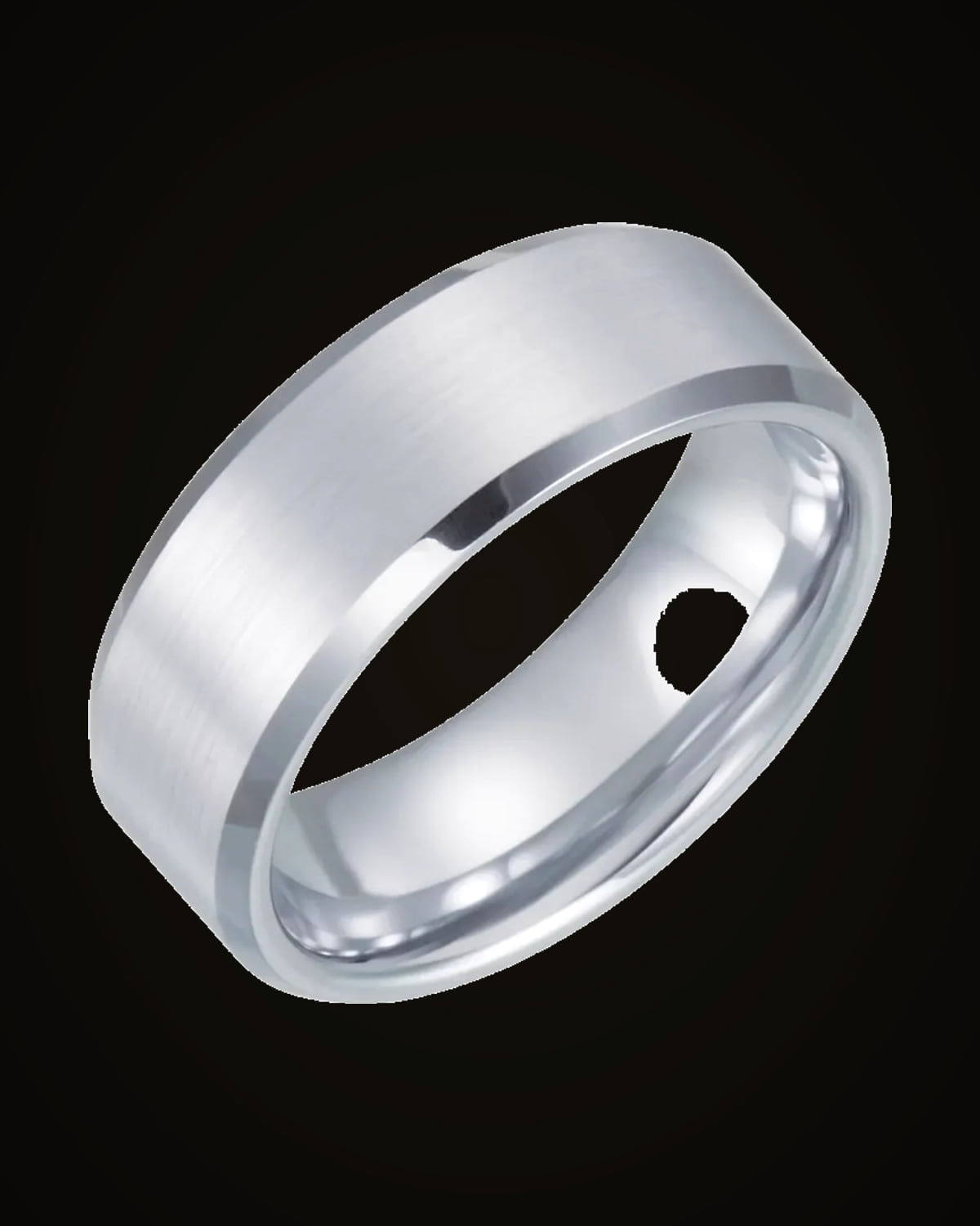 Beveled-Edge Comfort-Fit Band With Satin Finish — White Tungsten · 8 mm · Size 10.5