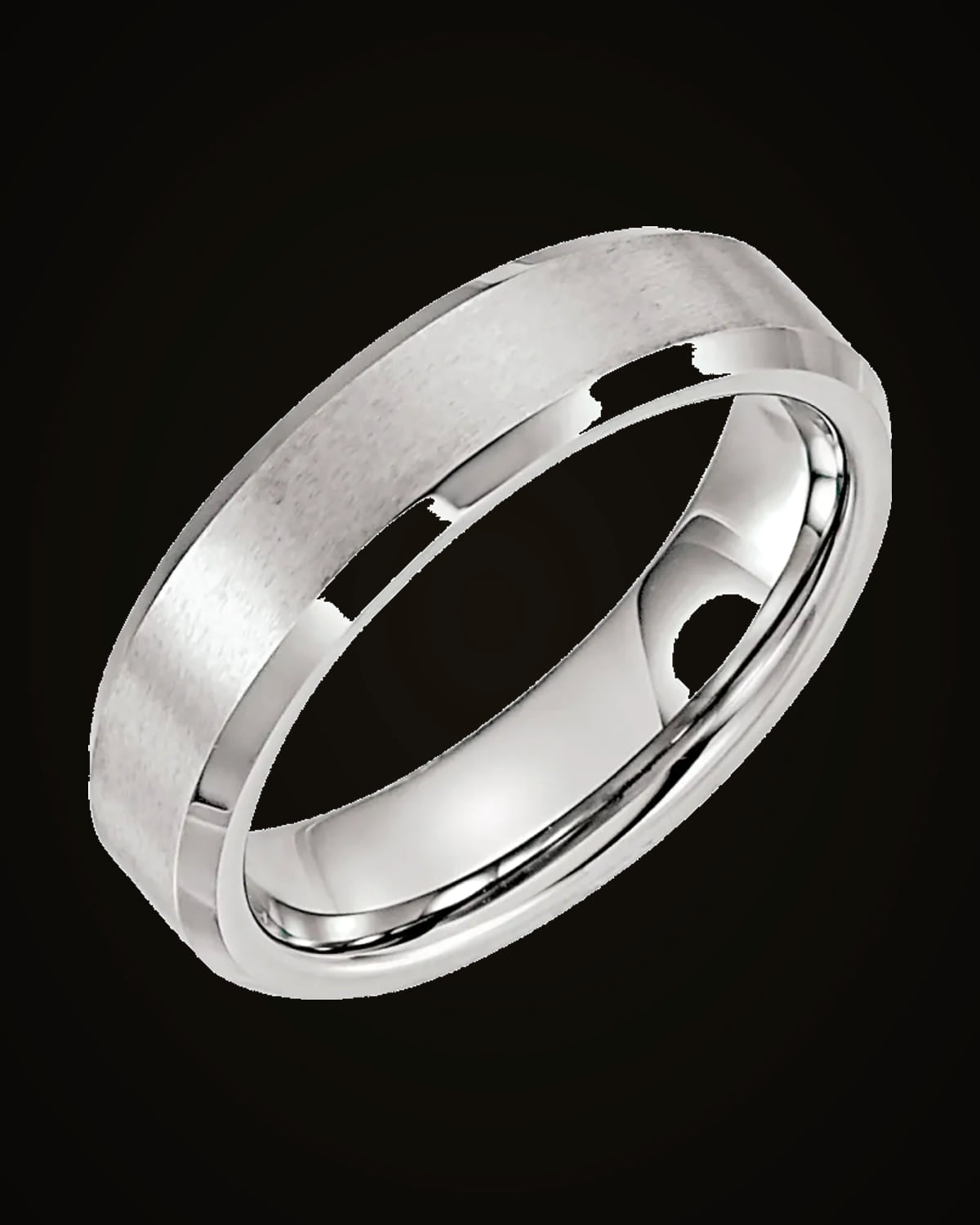 Beveled-Edge Inlay Standard-Fit Band With Satin Finish — Tungsten · 6 mm · Size 12.5