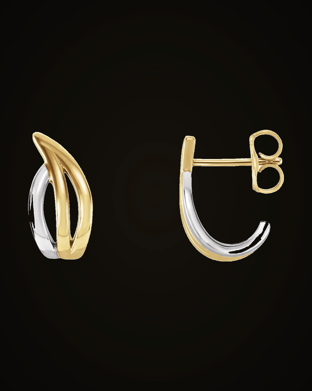 J-Hoop Earrings — Rhodium-Plated on 14K Yellow & White Gold