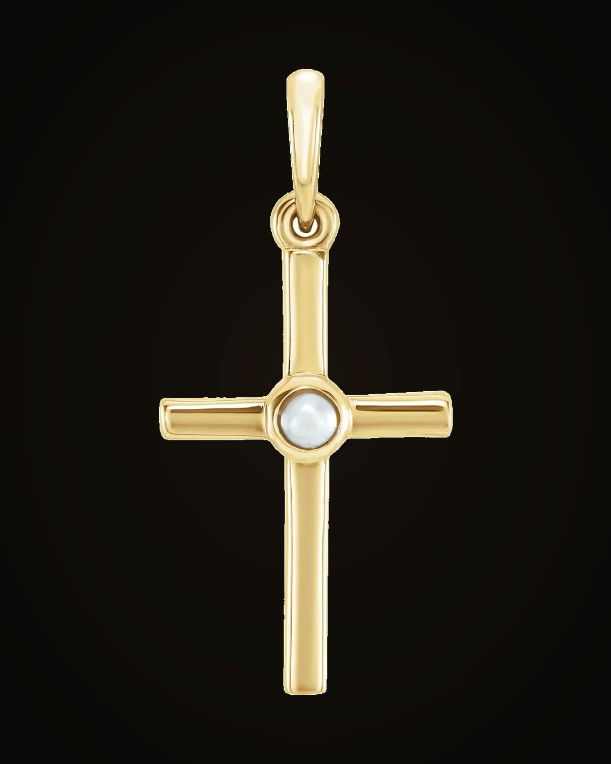 Cultured White Freshwater Pearl Cross Pendant — 14K Yellow Gold · 2 mm