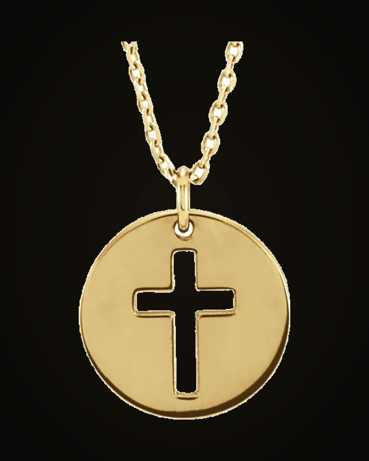 Pierced Cross Disc Necklace — 18K Yellow Gold-Plated on 18K Yellow Gold-Plated Sterling Silver